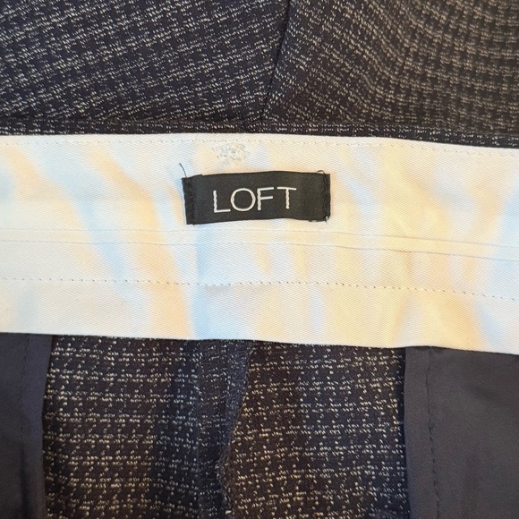 Loft Women’s Size 14 High Waist Trouser Wide Leg Navy Houndstooth Dress Pants - Picture 6 of 13